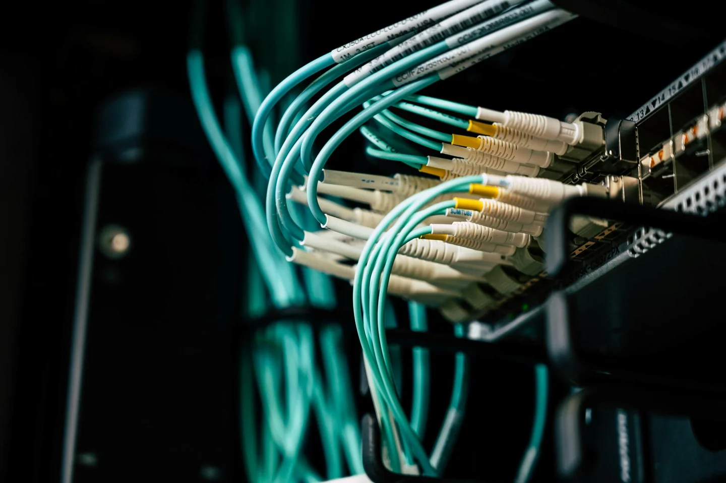 Detail of cables connected to network equipment